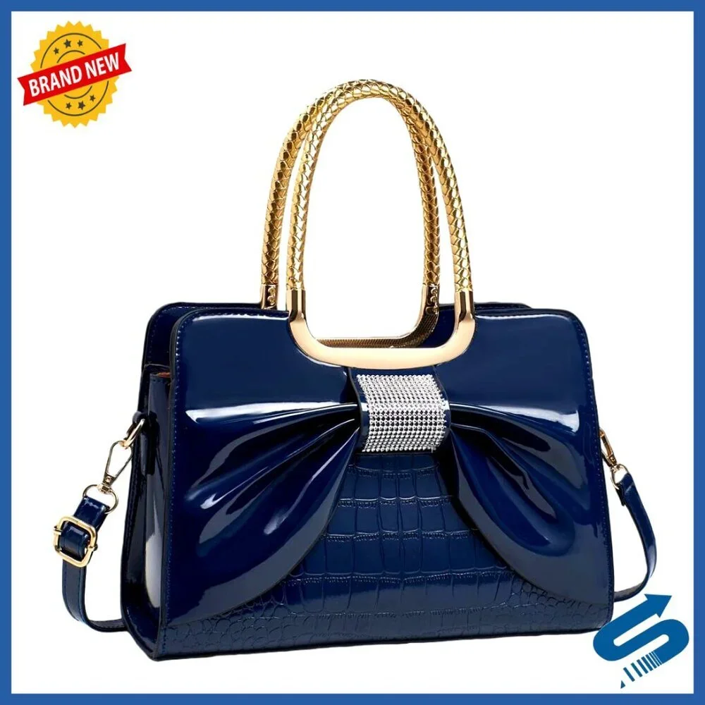 Glossy Patent Leather Structured Satchel with Adjustable Strap